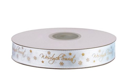 Wstążka Craft-Fun Series satynowa satynowa z nadrukiem Wesołych Świąt 12 biało-złoty Titanum (12/25YWHITE)