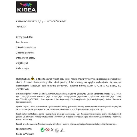 Farba do malowania twarzy Kidea 12 kolor. Kidea (KDT12KA)