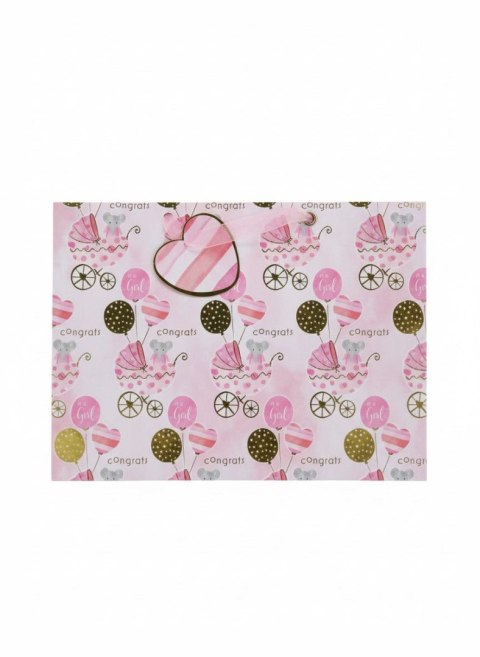 Torba prezentowa wózeczek z balonami różowy, XL, 5szt. [mm:] 310x420x 120 Argo (257046)