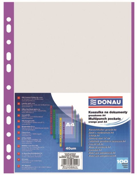 Koszulki na dokumenty krystaliczna A4 kolor: przezroczysty typu L 40 mic. Donau (1774100PL)