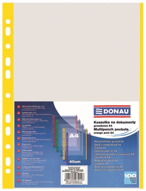 Koszulki na dokumenty krystaliczna A4 kolor: przezroczysty typu L 40 mic. Donau (1774100PL)