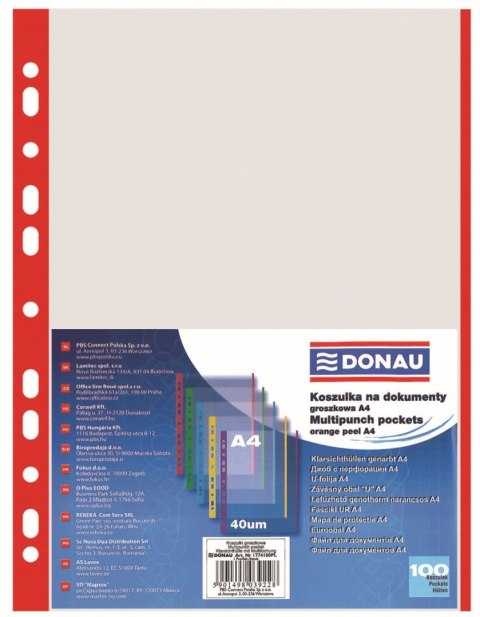 Koszulki na dokumenty krystaliczna A4 kolor: przezroczysty typu L 40 mic. Donau (1774100PL)