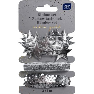 Tasiemka Satin Gold SILVER srebrna Interdruk (3x1m)