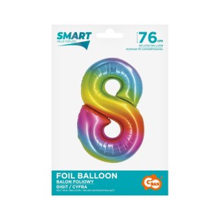 Balon foliowy Smart cyfra 8 tęcza 76cm Godan (CH-STC8)