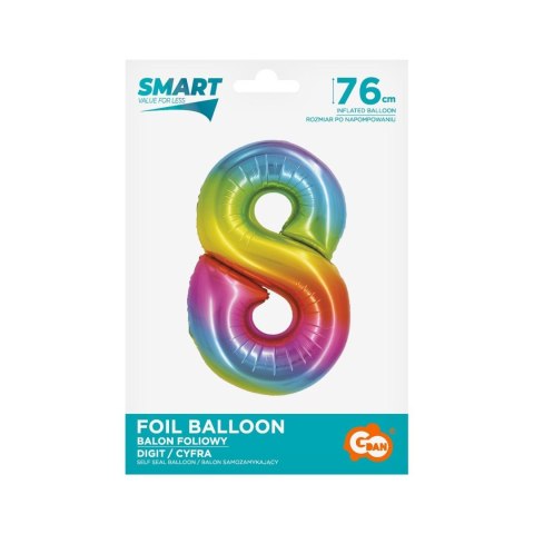 Balon foliowy Smart cyfra 8 tęcza 76cm Godan (CH-STC8)