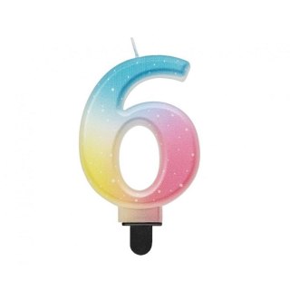 Świeczka urodzinowa cyferka 6, ombre, pastelowa, 8 cm Godan (SF-OPA6)