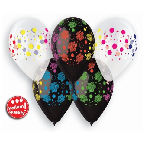 Balon gumowy urodzinowe groszki 5 szt mix 330mm 13cal Godan (GS120/UGR)