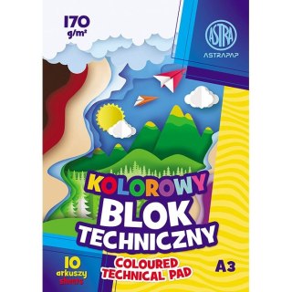 Blok techniczny kolorowy A3 kolorowa 170g 10k Astrapap (106021010)