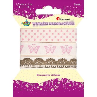 Wstążka Craft-Fun Series groszki, motylki, koronka 15x1 [mm x m] mix Titanum (DD23-2)