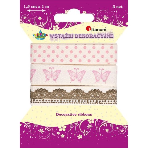 Wstążka Craft-Fun Series groszki, motylki, koronka 15x1 [mm x m] mix Titanum (DD23-2)