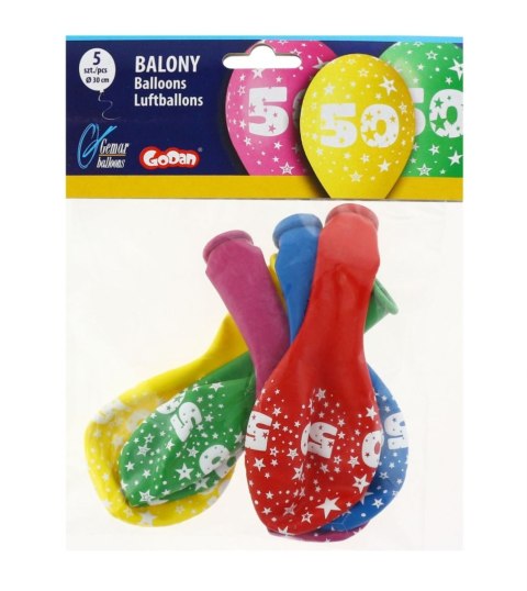 Balon gumowy Z NADRUKIEM 5 szt mix 12cal Godan (GS110/50)
