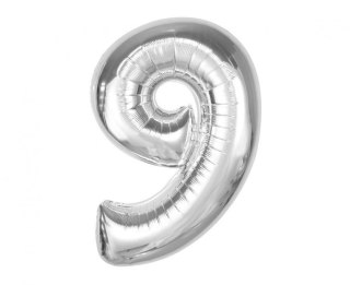 Balon foliowy Smart, cyfra 9 srebrna, 92 cm Godan (CH-S9S9)