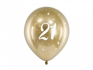Balon gumowy Glossy 21 urodziny złoty 300mm 30cal Partydeco (CHB14-1-21-019-6)
