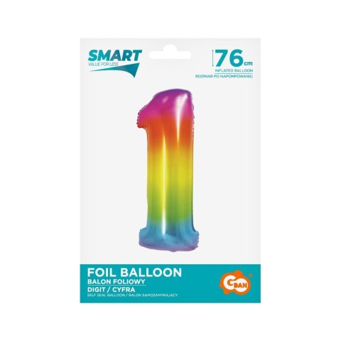 Balon foliowy Smart cyfra 1 tęcza 76cm Godan (CH-STC1)