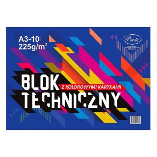 Blok techniczny A3 kolorowy 225g 10k Protos