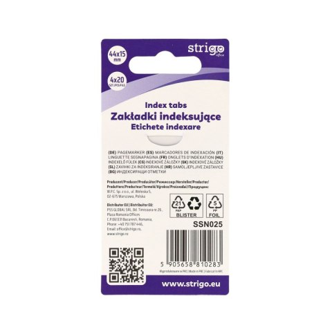 Zakładki indeksujące łapki 44x15mm x4bl 5905658810283 80k [mm:] 44x15 Strigo (SSN025)
