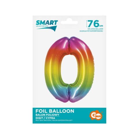 Balon foliowy Smart cyfra 0 tęcza 76cm Godan (CH-STC0)