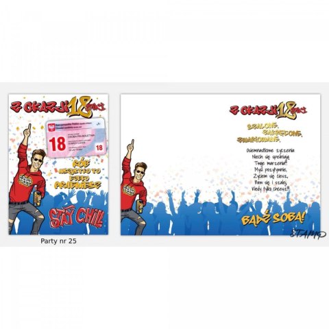 Kartka składana PARTY Urodzinowy dla chłopaka 18 lat B6 Ev-corp (STKP-024)