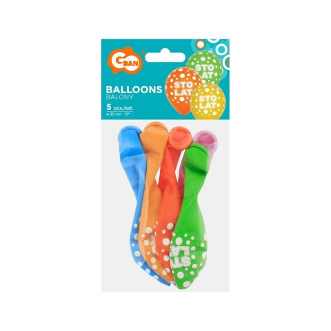 Balon gumowy Sto lat/mix kolor, 5 szt. mix 300mm 12cal Godan (GZ-STL5)