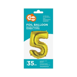 Balon foliowy cyfra 5 złoty 35 cm Godan (FG-C35Z5)