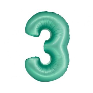 Balon foliowy matowa cyfra 3, miętowa Godan (CH-SMT3)