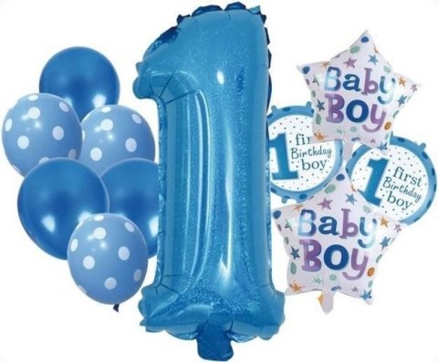 Balon gumowy zestaw balonów 12 elementów baby boy liczba 1 niebieski Antella