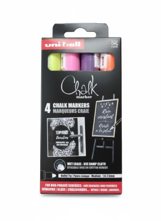 Marker suchościeralny 4szt PWE 5m żółty,pomarańczowy,różowy,foletowy wkład mix 1,5-2,5mm okrągła końcówka Uni (206566)