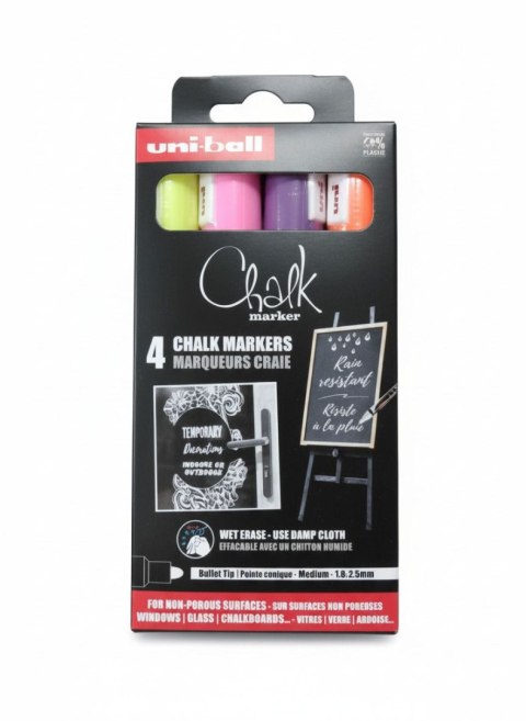 Marker suchościeralny 4szt PWE 5m żółty,pomarańczowy,różowy,foletowy wkład mix 1,5-2,5mm okrągła końcówka Uni (206566)