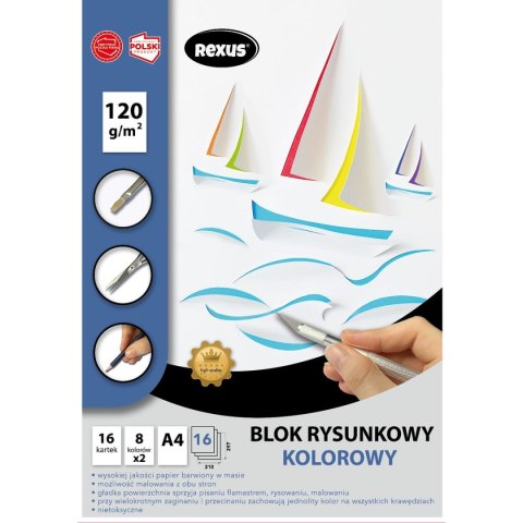 Blok rysunkowy kolor premium A4 kolorowy 120g 16k [mm:] 210x297 Rexus