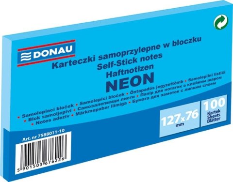 Notes samoprzylepny (karteczki) Neon niebieski 100k [mm:] 127x76 Donau (7588011-10)