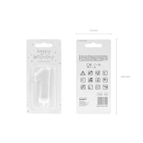 Świeczka urodzinowa cyferka 1 srebrny 7 cm 7cm Partydeco (SCU3-1-0188)