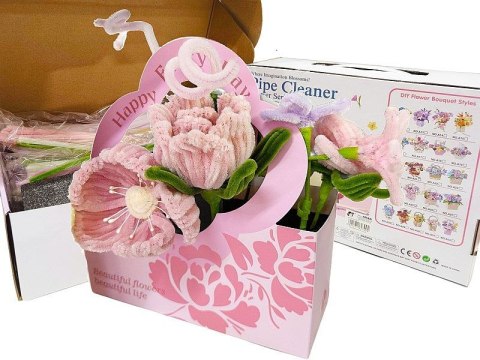 Zestaw kreatywny dla dzieci do tworzenia kwiatów, bukietów, z gąbką florystyczną i drucikami; mix wzorów Adar (627994)