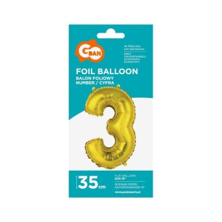 Balon foliowy cyfra 3 złoty 35 cm Godan (FG-C35Z3)