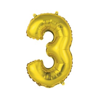 Balon foliowy cyfra 3 złoty 35 cm Godan (FG-C35Z3)