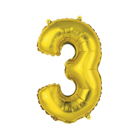 Balon foliowy cyfra 3 złoty 35 cm Godan (FG-C35Z3)