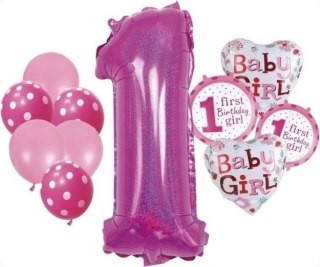 Balon gumowy zestaw balonów 12 elementów baby girl liczba 1 różowy Antella