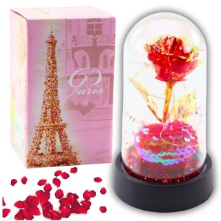 Gadżet Wieczna Róża Kryształowa w Kopule z Oświetleniem LED z Serduszkiem 14x8cm Lean (21304)