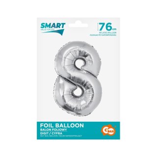 Balon foliowy Smart cyfra 8 srebrna 76cm Godan (CH-SSR8)