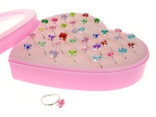 Pierścionek zestaw 36 pierścionków, regulowane w plastikowym etui - serce Adar (549203)