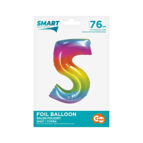 Balon foliowy Smart cyfra 5 tęcza 76cm Godan (CH-STC5)