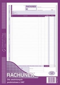 Druk samokopiujący rachunek dla zwolnionych podmiotowo z VAT A4 80k. Michalczyk i Prokop (231-1)