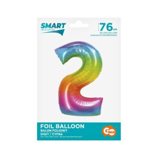 Balon foliowy Smart cyfra 2 tęcza 76cm Godan (CH-STC2)