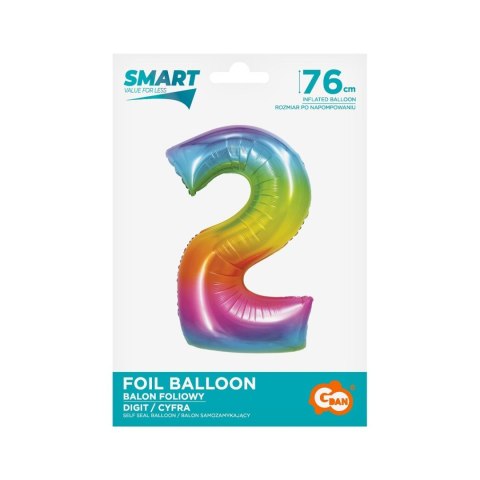 Balon foliowy Smart cyfra 2 tęcza 76cm Godan (CH-STC2)