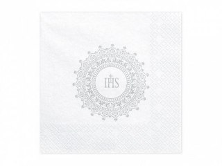 Serwetki Komunijne IHS srebrny papier [mm:] 330x330 Partydeco (SP33-63-018)