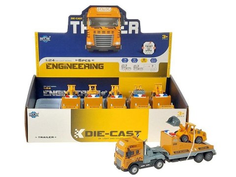 Ciężarówka z lawetą i koparką, metalowe, 30x10,5x7cm, światło, dźwięk Adar (618220)