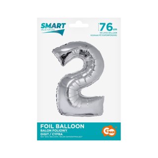 Balon foliowy Smart cyfra 2 srebrna 76cm Godan (CH-SSR2)