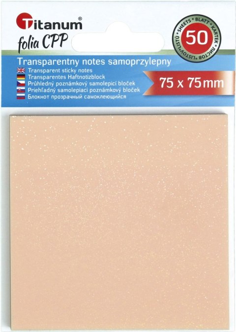 Notes samoprzylepny (karteczki) transparentne, z polipropylenu 75x75 pomarańczowy 50k [mm:] 75x75 Titanum