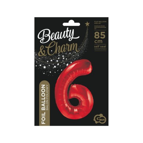 Balon foliowy cyfra 6 czerwona 85cm 85cal Godan (BCHCW6)