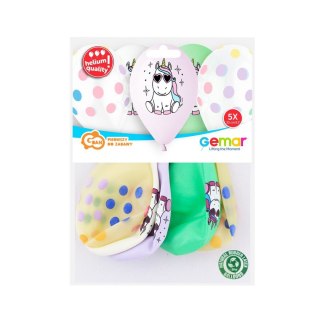 Balon gumowy Wesoły jednorożec 13 cal, 5 sztuk pastelowy 5 szt mix 330mm 13cal Godan (GS120/WJR)