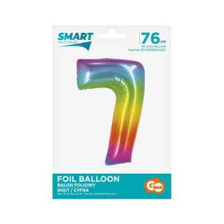 Balon foliowy Smart cyfra 7 tęcza 76cm Godan (CH-STC7)